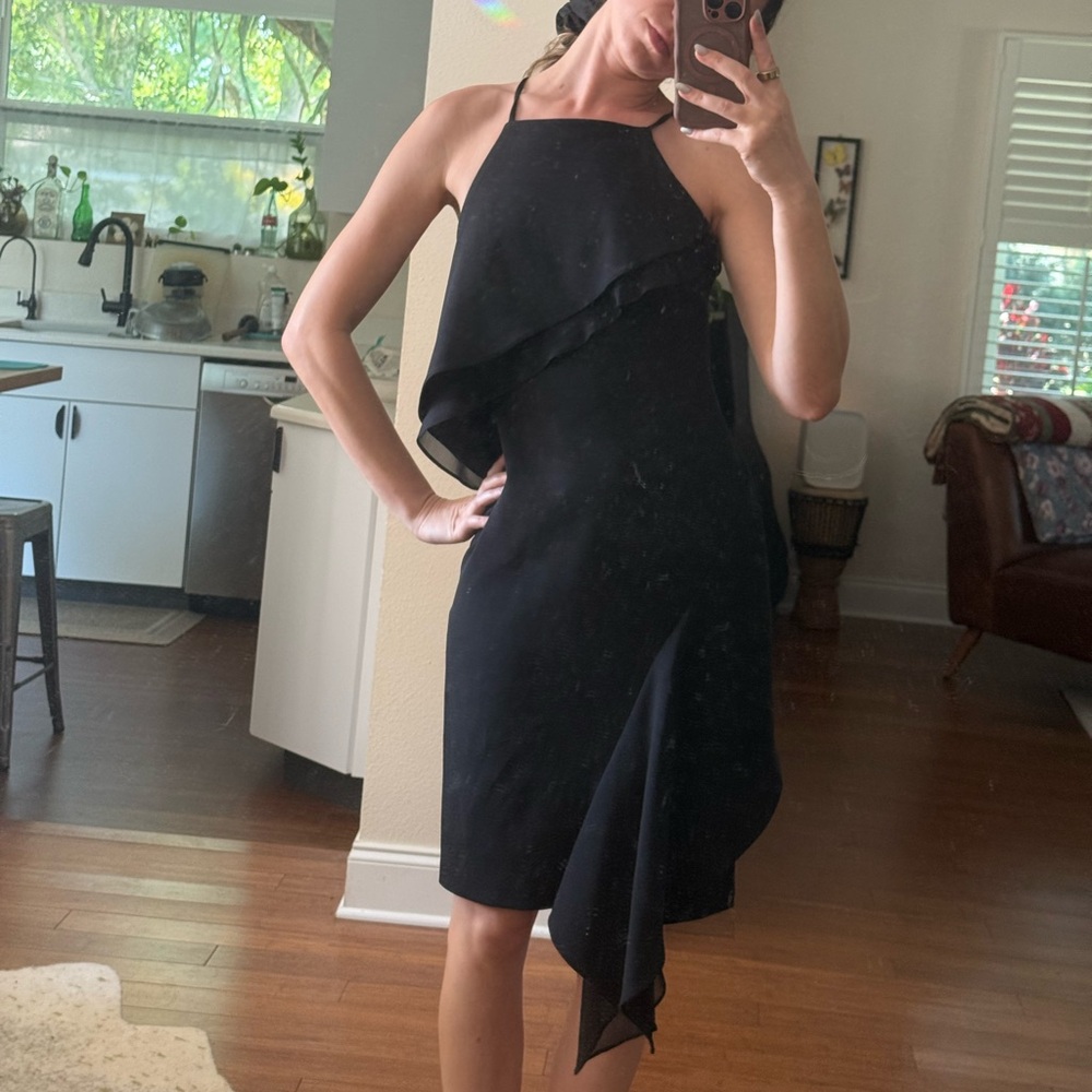 Betsey Johnson Black Halter Ruffle Midi Dress - Women